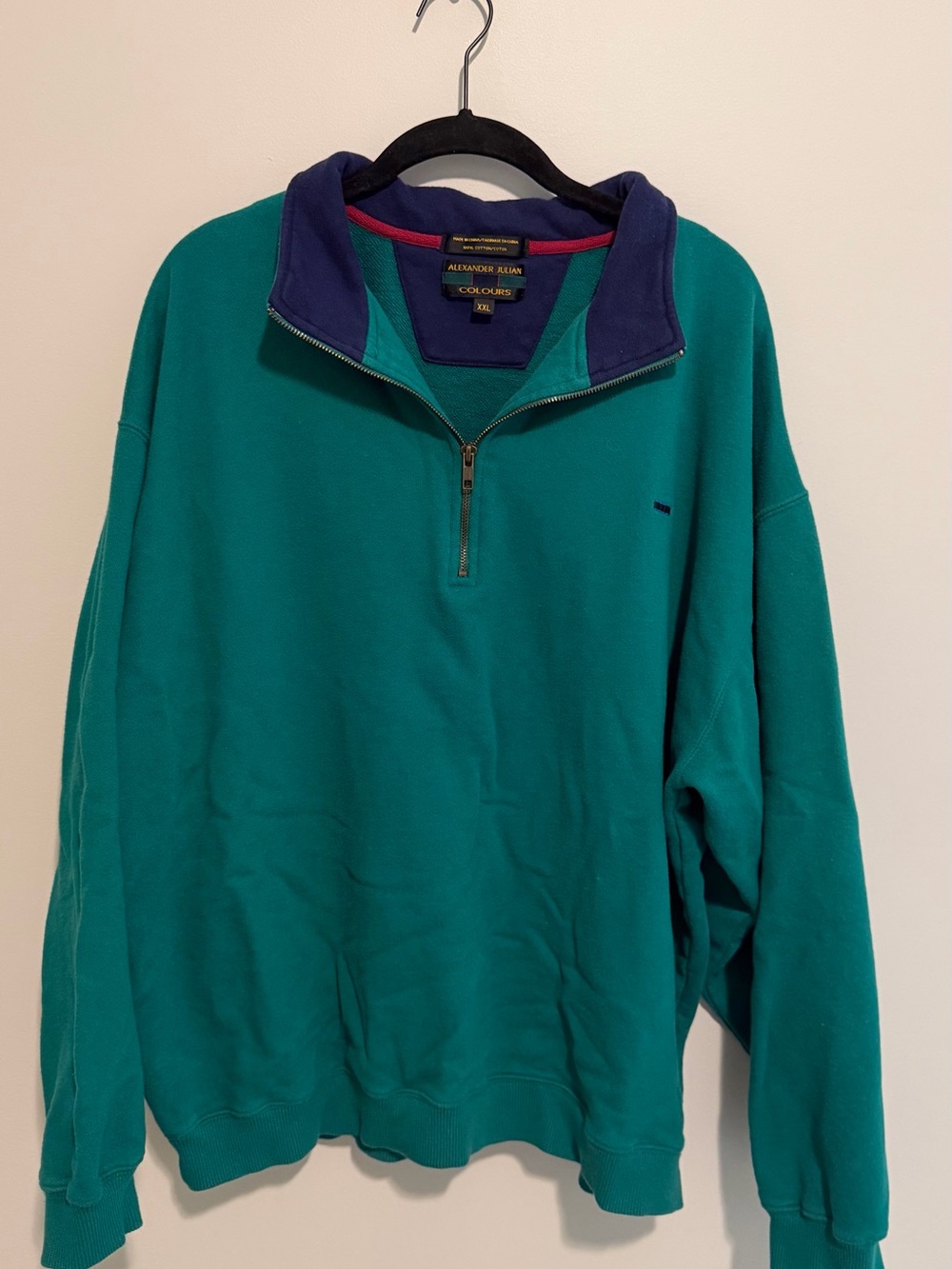 Alexander Julian Teal and Navy Half-Zip Sweatshirt